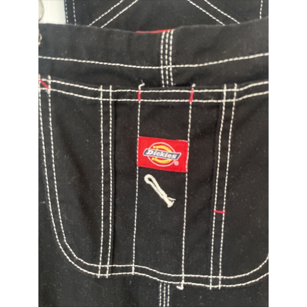 Dickies Women’s Black Contrast Stitch Carpenter Bib Overalls Cotton Medium - Picture 7 of 10